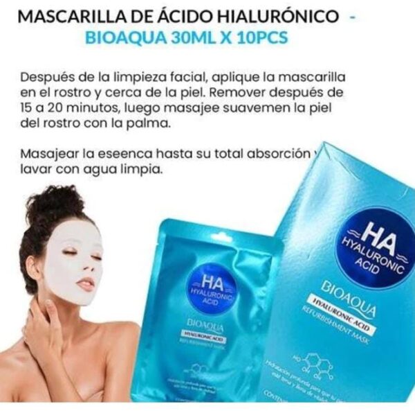 10 UNIDADES DE MASCARILLA FACIAL DE ACIDO HIALURONICO BIOAGUA 30G - Imagen 2